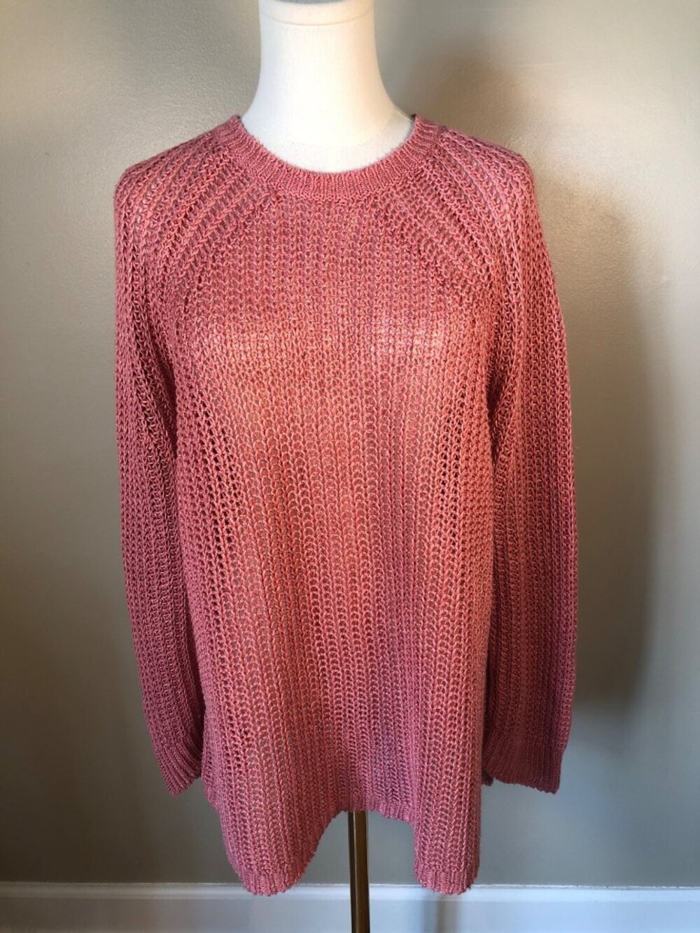 J Crew 100% Linen Open Knit Crew Neck Pink Beach Sweater Minimalist Beach Size L